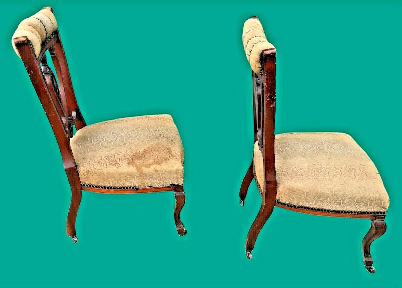 A Pair Of Antique Carved Walnut Nursing Chairs / Bedroom Chairs photo furniture