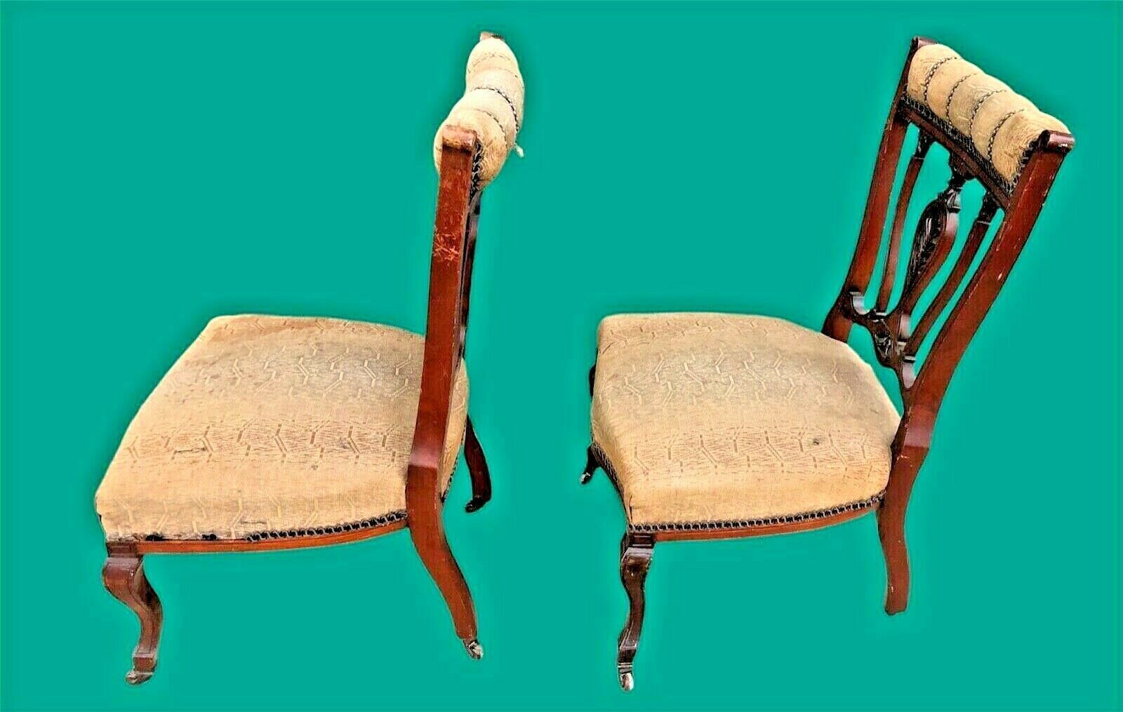 Furniture A Pair Of Antique Carved Walnut Nursing Chairs / Bedroom Chairs photo