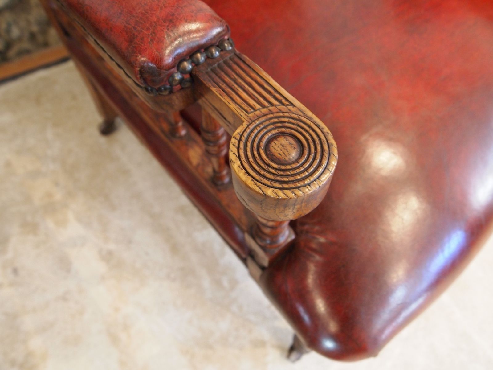 Chair Fine Early Victorian Oak & Chestnut Leather Armchair C1840 photo furniture