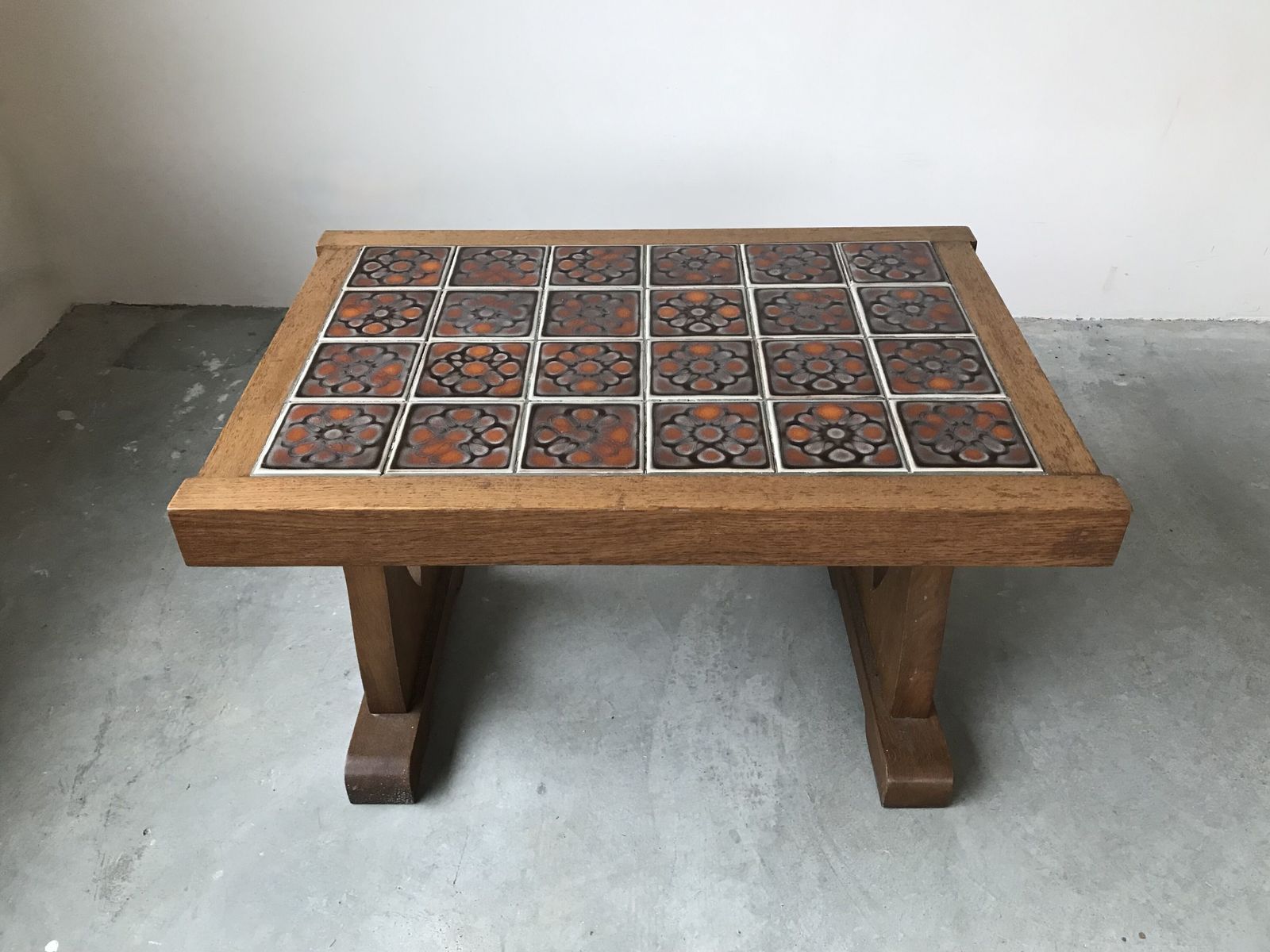 Ceramic And Oak Coffee Table, Guillerme And Chambron, Circa 1950 photo for sale
