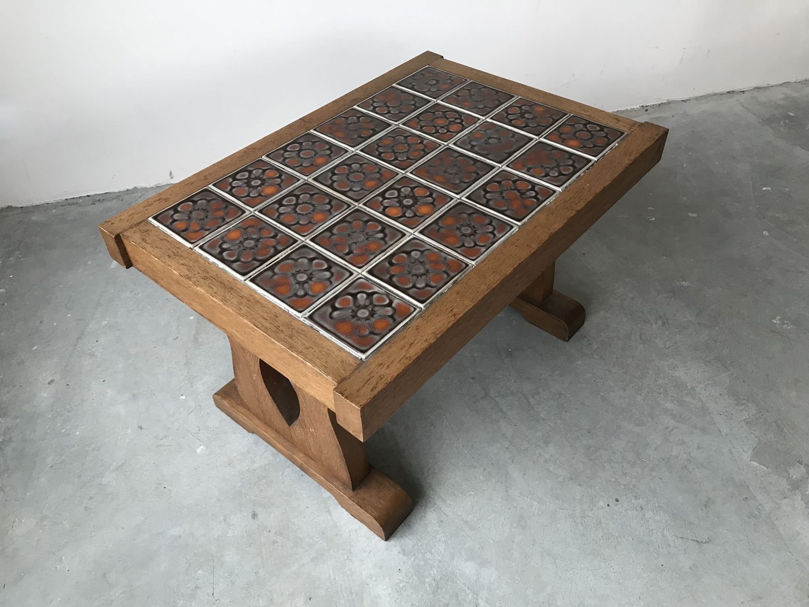 Ceramic And Oak Coffee Table, Guillerme And Chambron, Circa 1950 photo vinterior