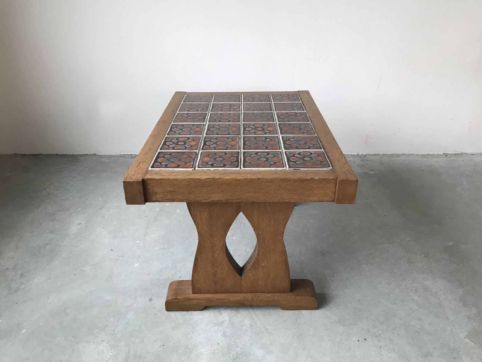 Ceramic And Oak Coffee Table, Guillerme And Chambron, Circa 1950 photo vintage