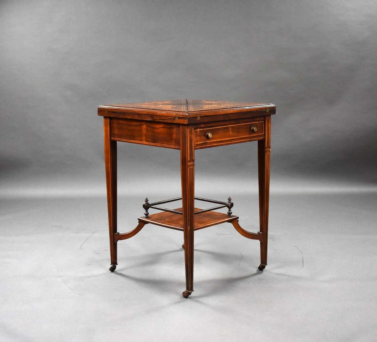 19th Century English Victorian Rosewood Inlaid Envelope Card Table photo furniture