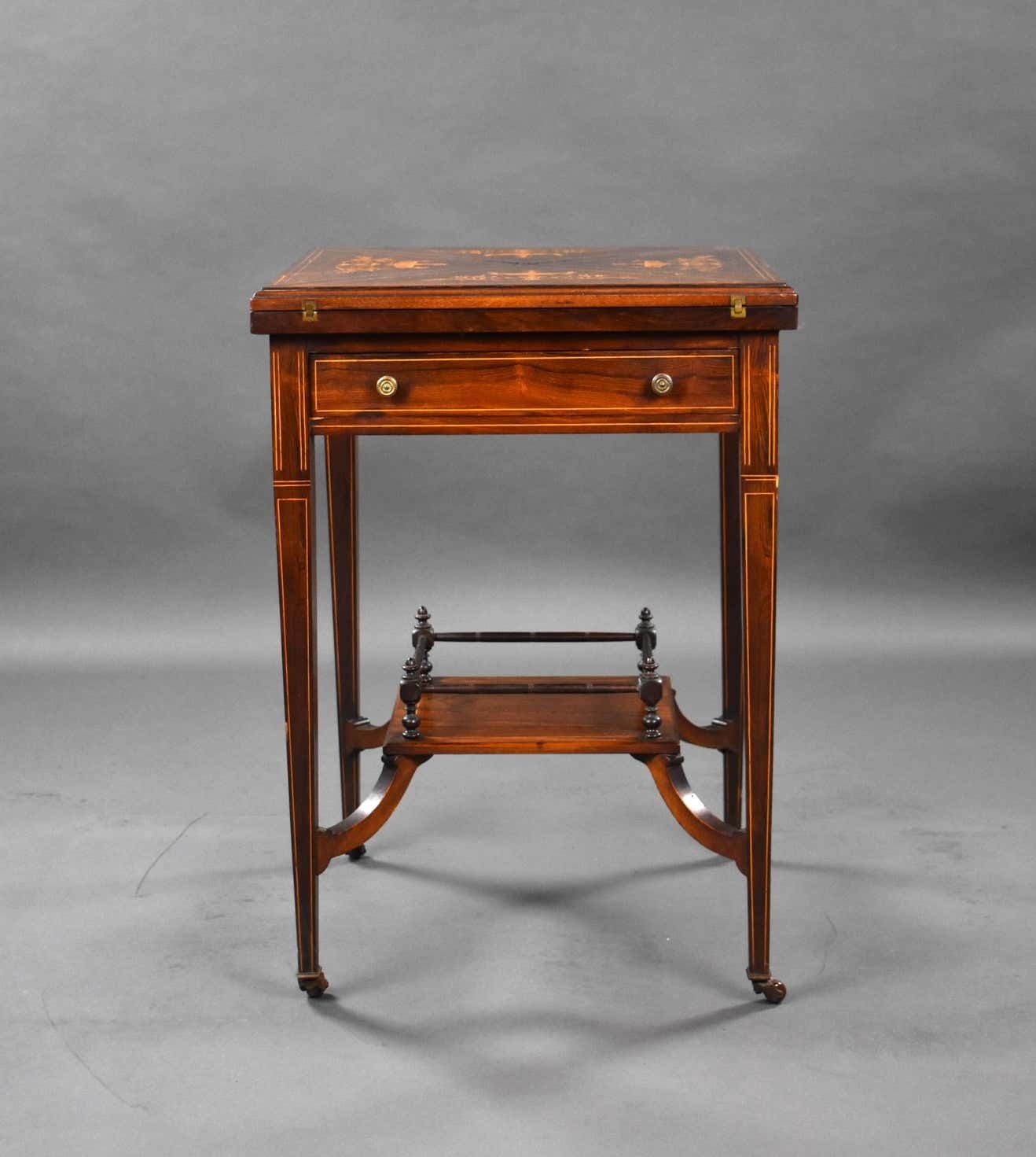 19th Century English Victorian Rosewood Inlaid Envelope Card Table photo 1519.0
