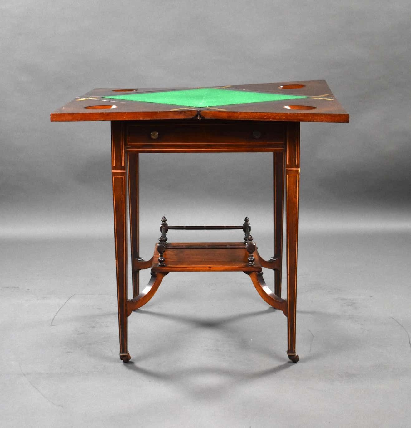 Furniture 19th Century English Victorian Rosewood Inlaid Envelope Card Table photo
