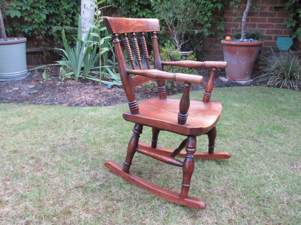 Child’s Elm Spindle Back Windsor Rocking Chair, Circa 1830 photo for sale