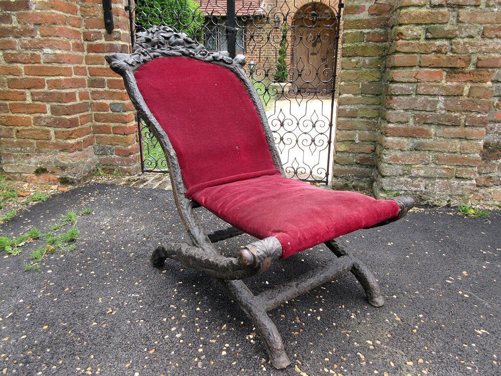 Very Rare & Unusual 19th Century Black Forest Carved Folding Chair