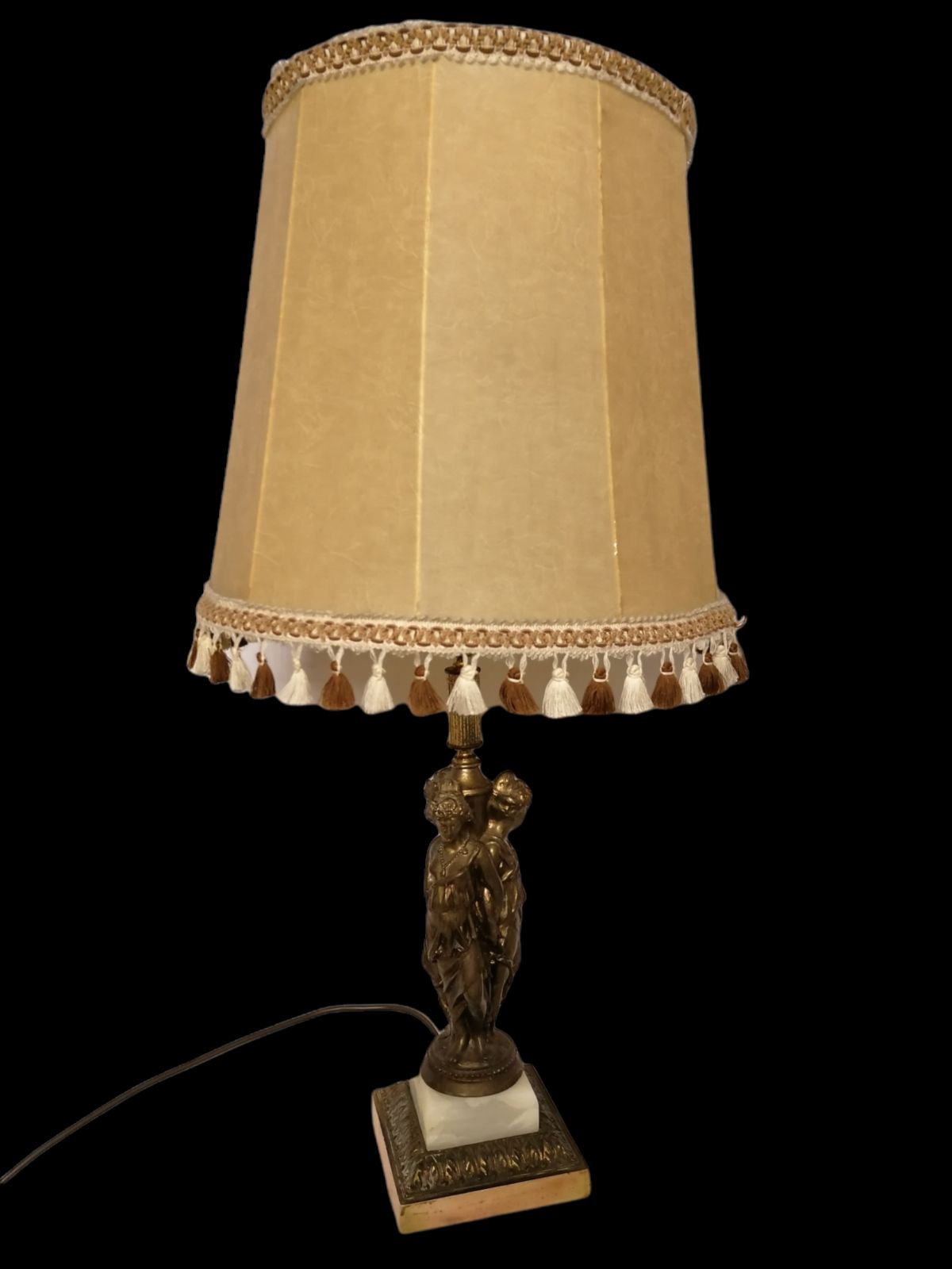 Italian Antique Handmade Table Desk Bronze Lamp Shade 19th C photo vintage