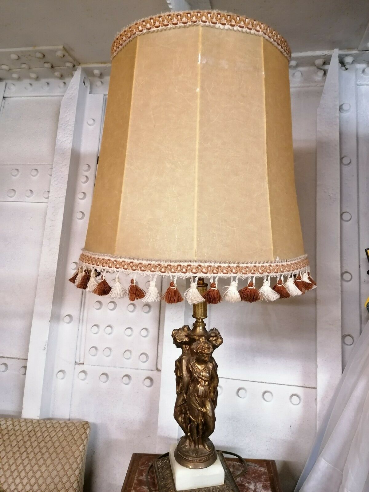 Lighting Italian Antique Handmade Table Desk Bronze Lamp Shade 19th C photo