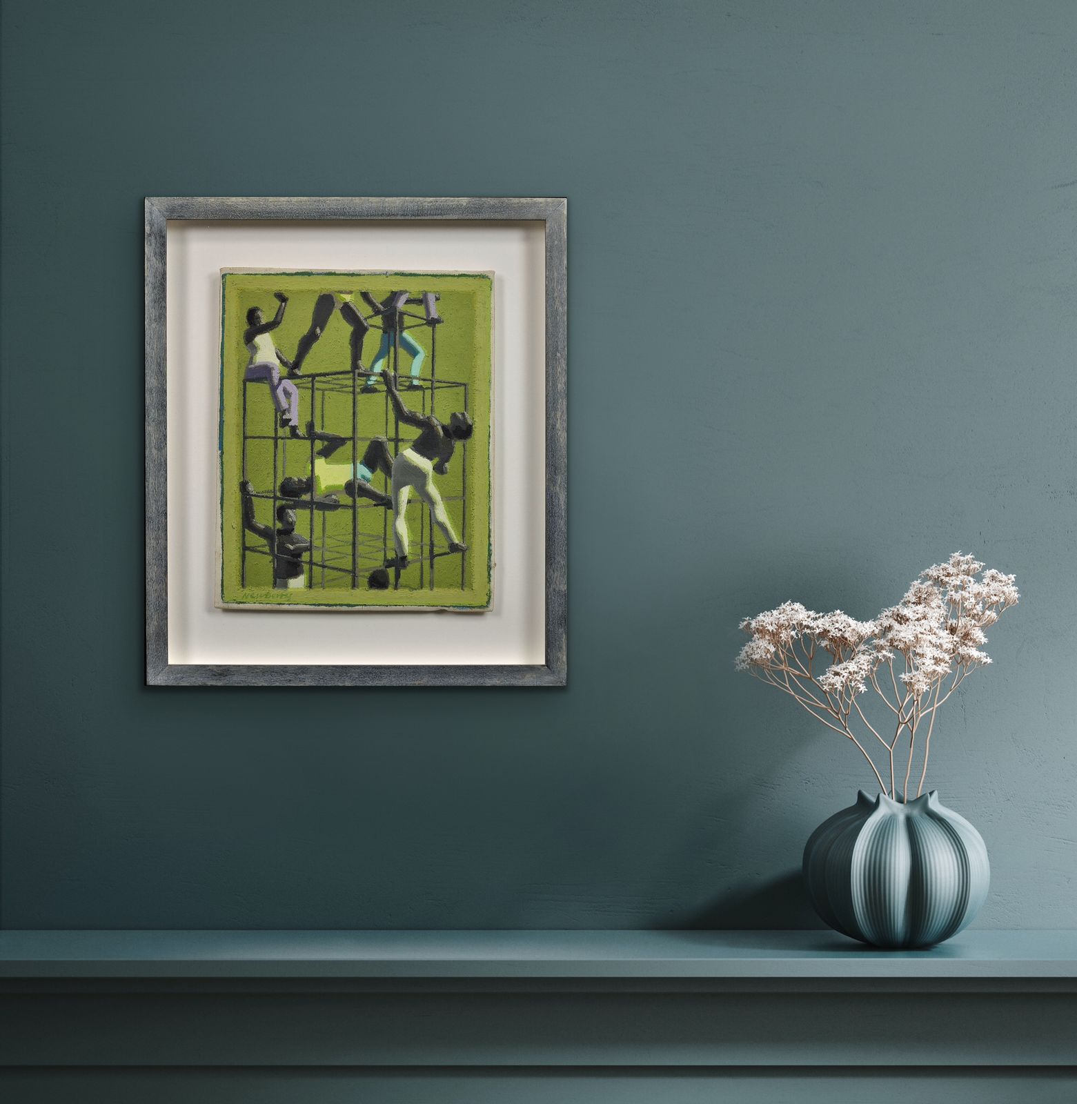 Art John Coverdale Newberry B.1934. English. The Climbers, 1970. Framed Mid 20th Century Postmodern Figuration Oil Painting. Ruskin School, Oxford. photo