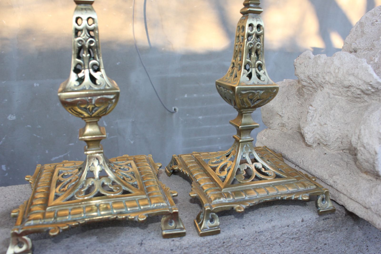 Two Antique Bronze Candle Holders French Style photo Home Decor