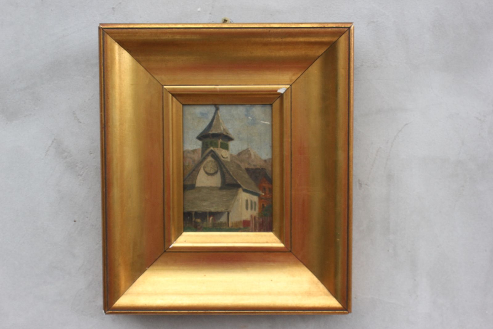 Original Landscape Oil Painting, Pastoral Scene Art In Wide Gold Frame