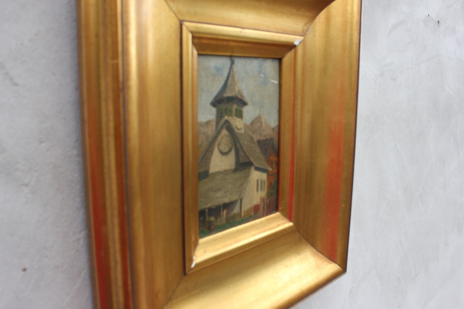 Original Landscape Oil Painting, Pastoral Scene Art In Wide Gold Frame photo buy
