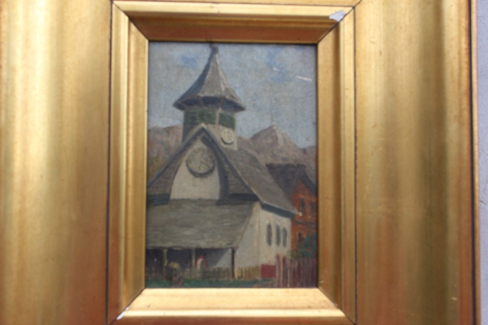 photo furniture Original Landscape Oil Painting, Pastoral Scene Art In Wide Gold Frame