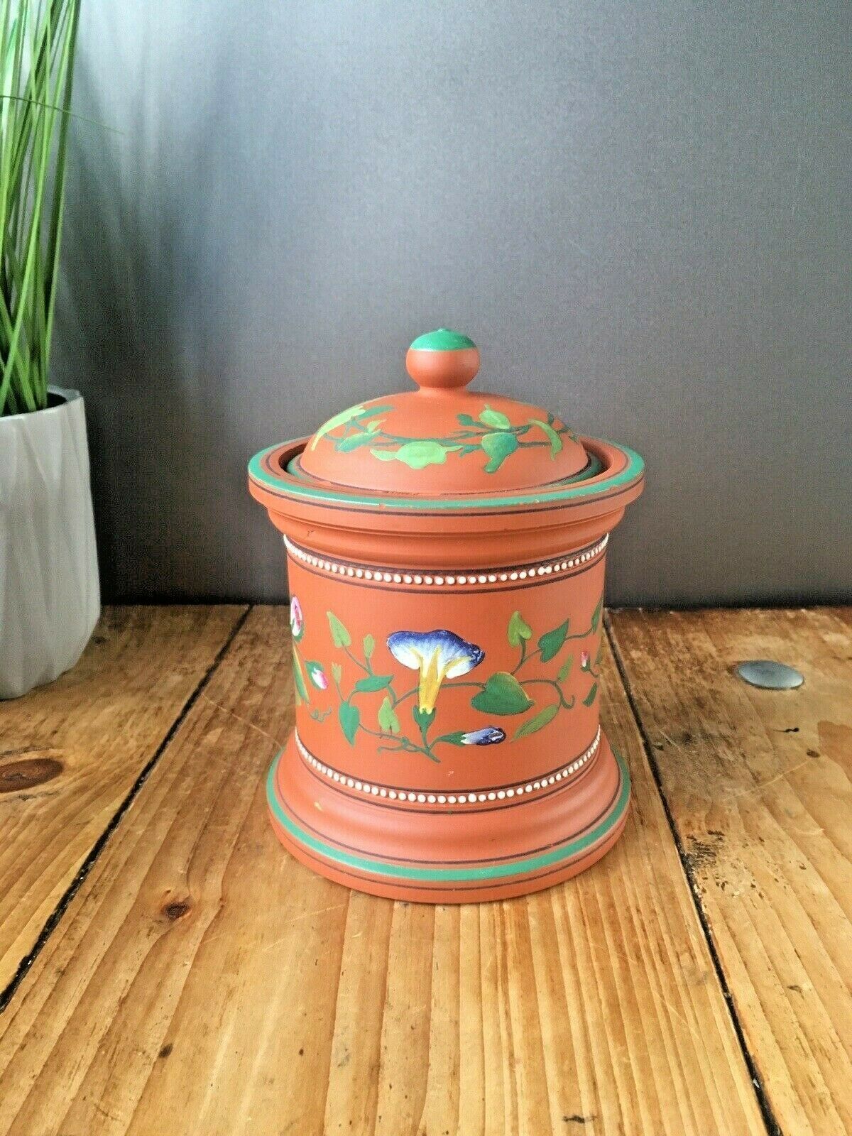 Beautiful C1860 Antique Terracotta Tobacco Jar & Lid Cover Wh Goss / F.R. Pratt photo for sale