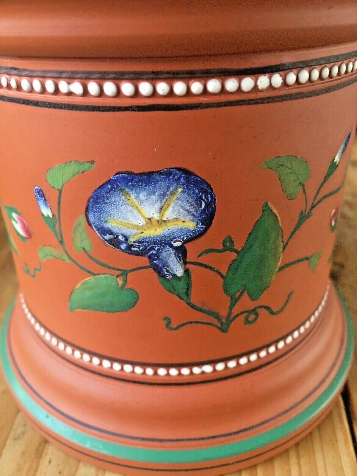 Home Decor Beautiful C1860 Antique Terracotta Tobacco Jar & Lid Cover Wh Goss / F.R. Pratt photo