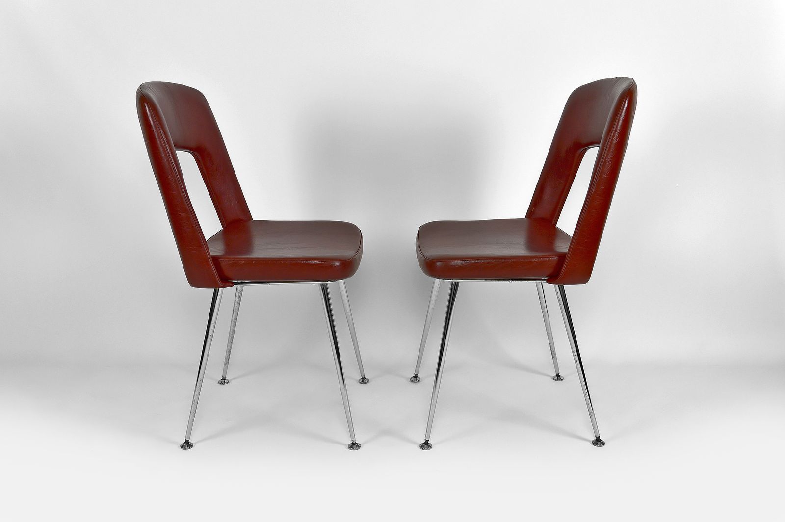Pair Of "Conference" Chairs In Chrome And Leatherette, Circa 1960 photo for sale