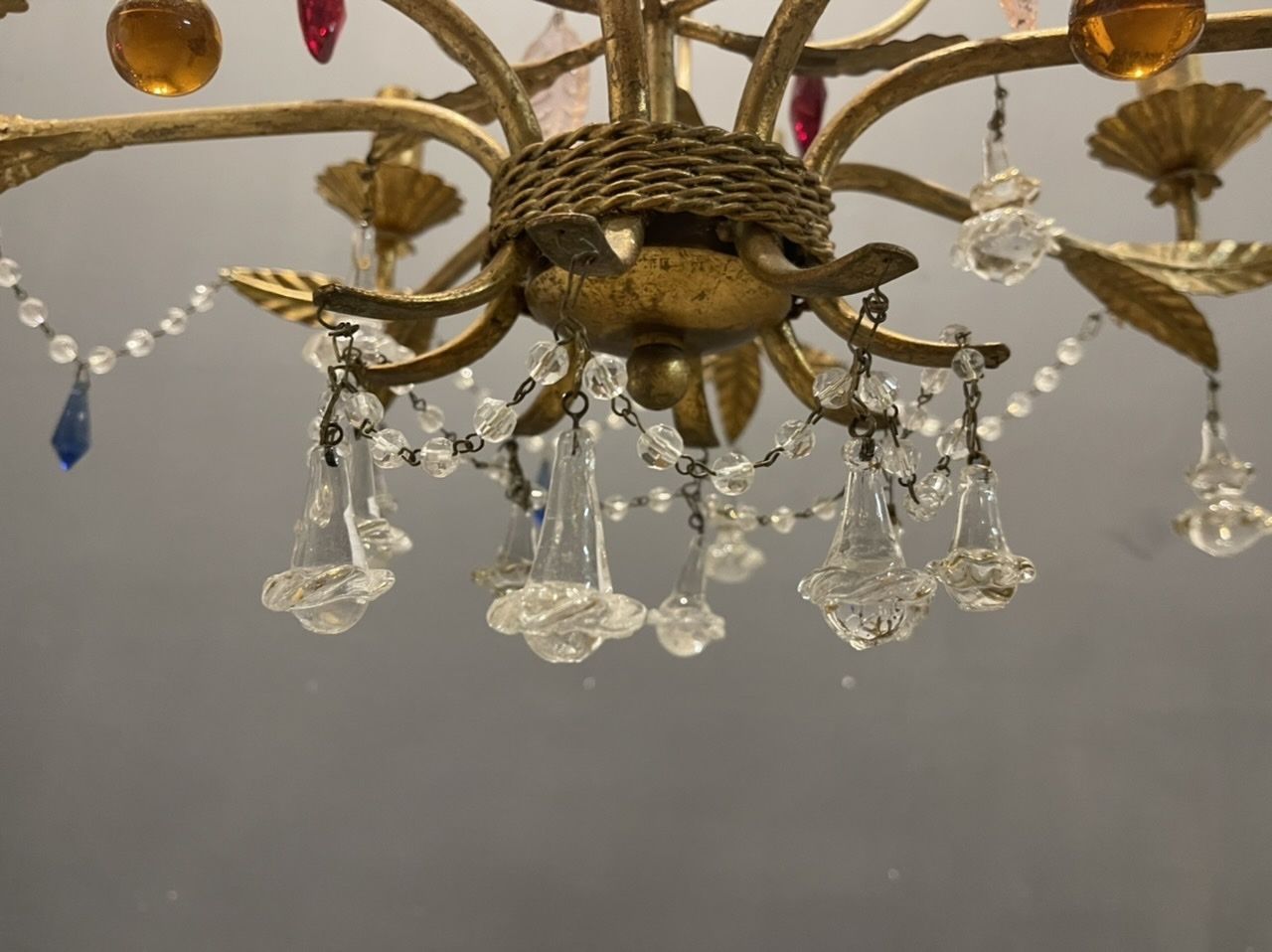 Italian Florentine Gold Gilded Murano Glass Chandelier photo Lighting