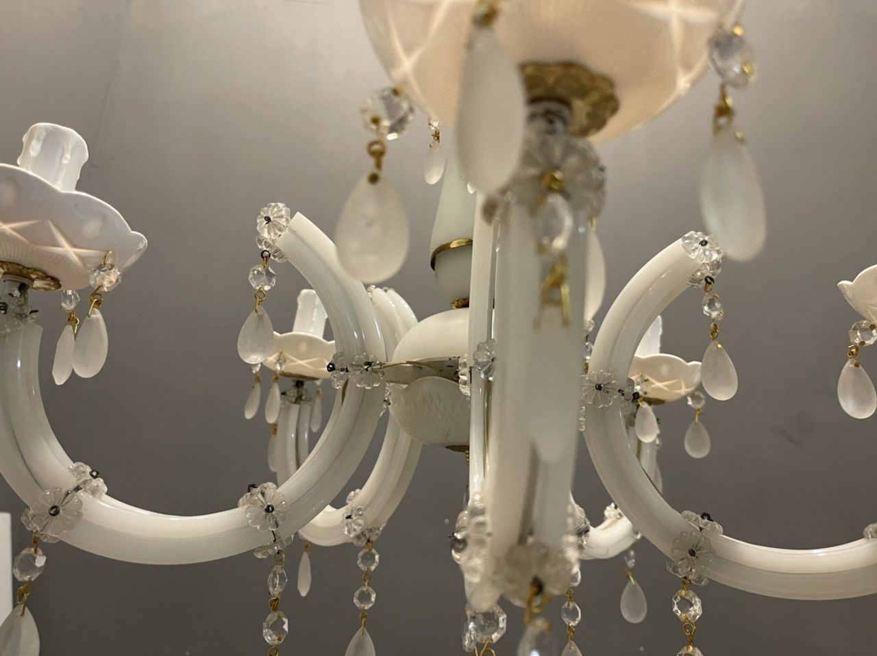 Italian White Opaline Glass Chandelier photo vintage