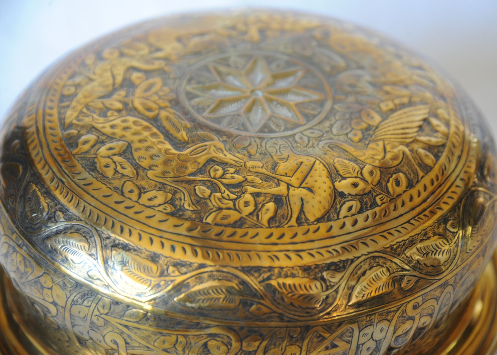 Vintage Indian Islamic Round Brass Bowl photo for sale