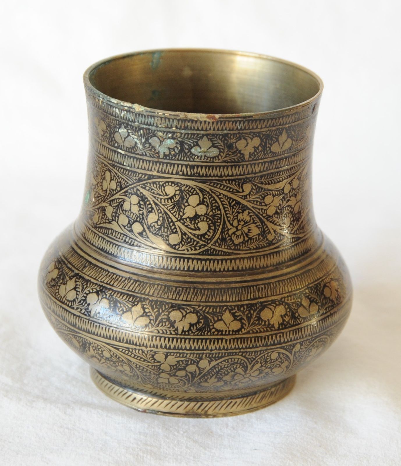 Antique Engraved Indian Brass Vase photo vintage