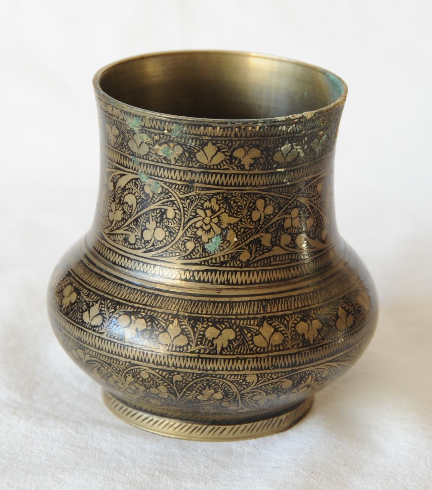photo for sale Antique Engraved Indian Brass Vase