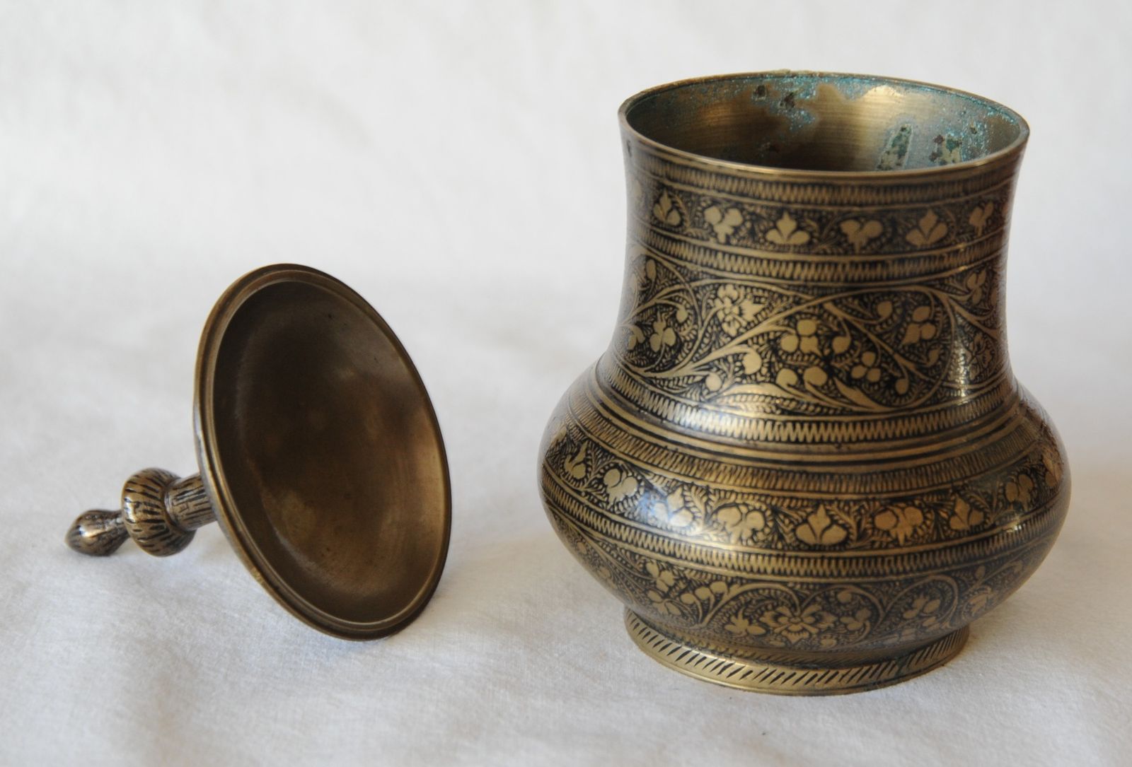 350.0 Antique Engraved Indian Brass Vase photo