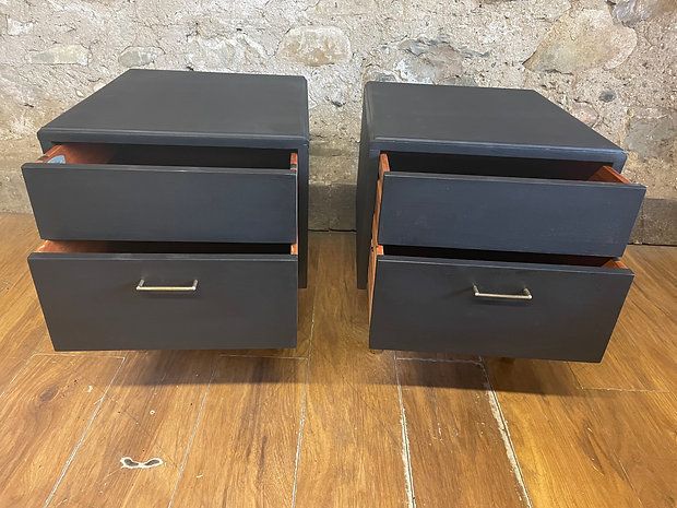Stunning Ebonised Mid Century Bedside Cabinets X 2
