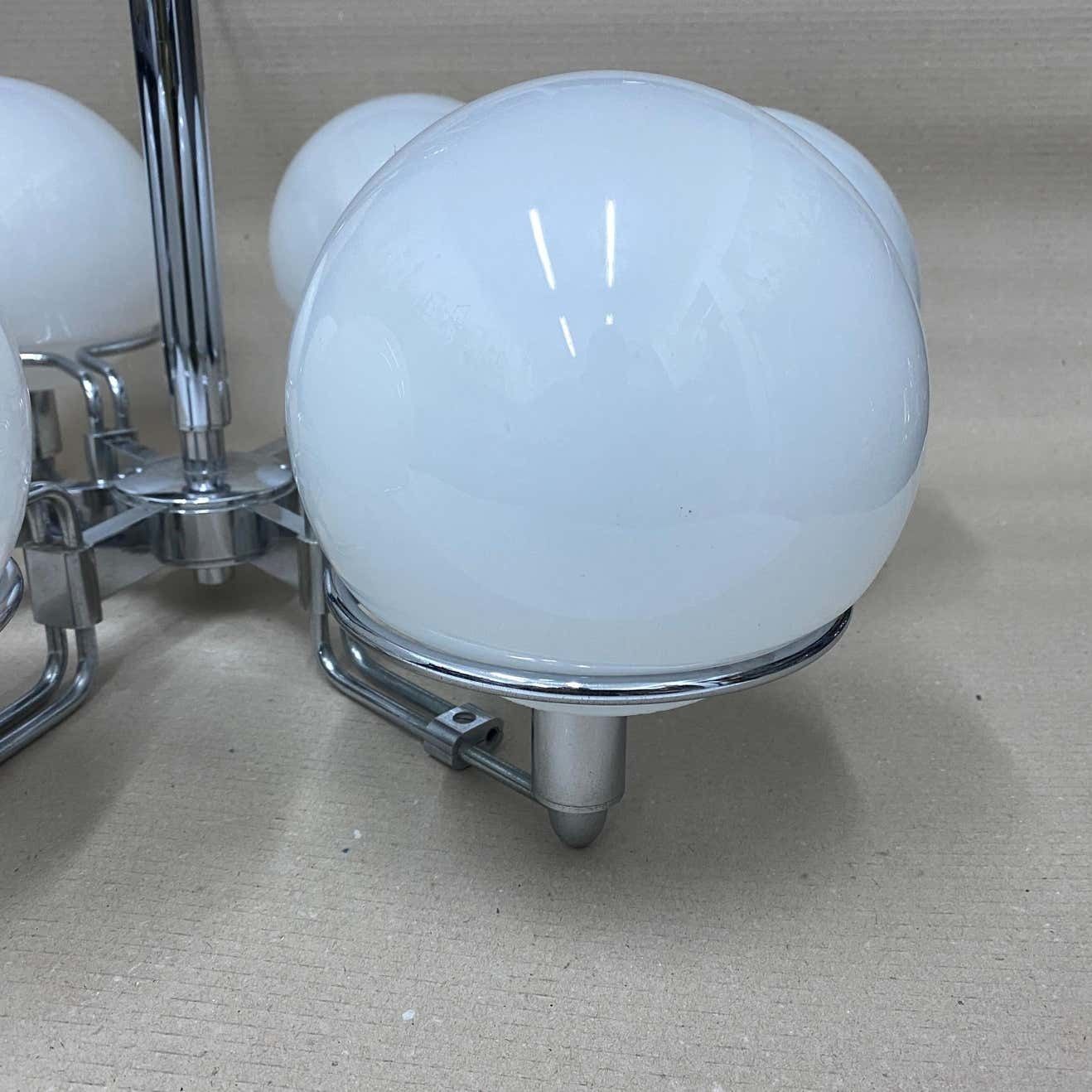 1970s Set Of Two Space Age Opaline Glass And Chromed Metal Italian Pendants photo buy