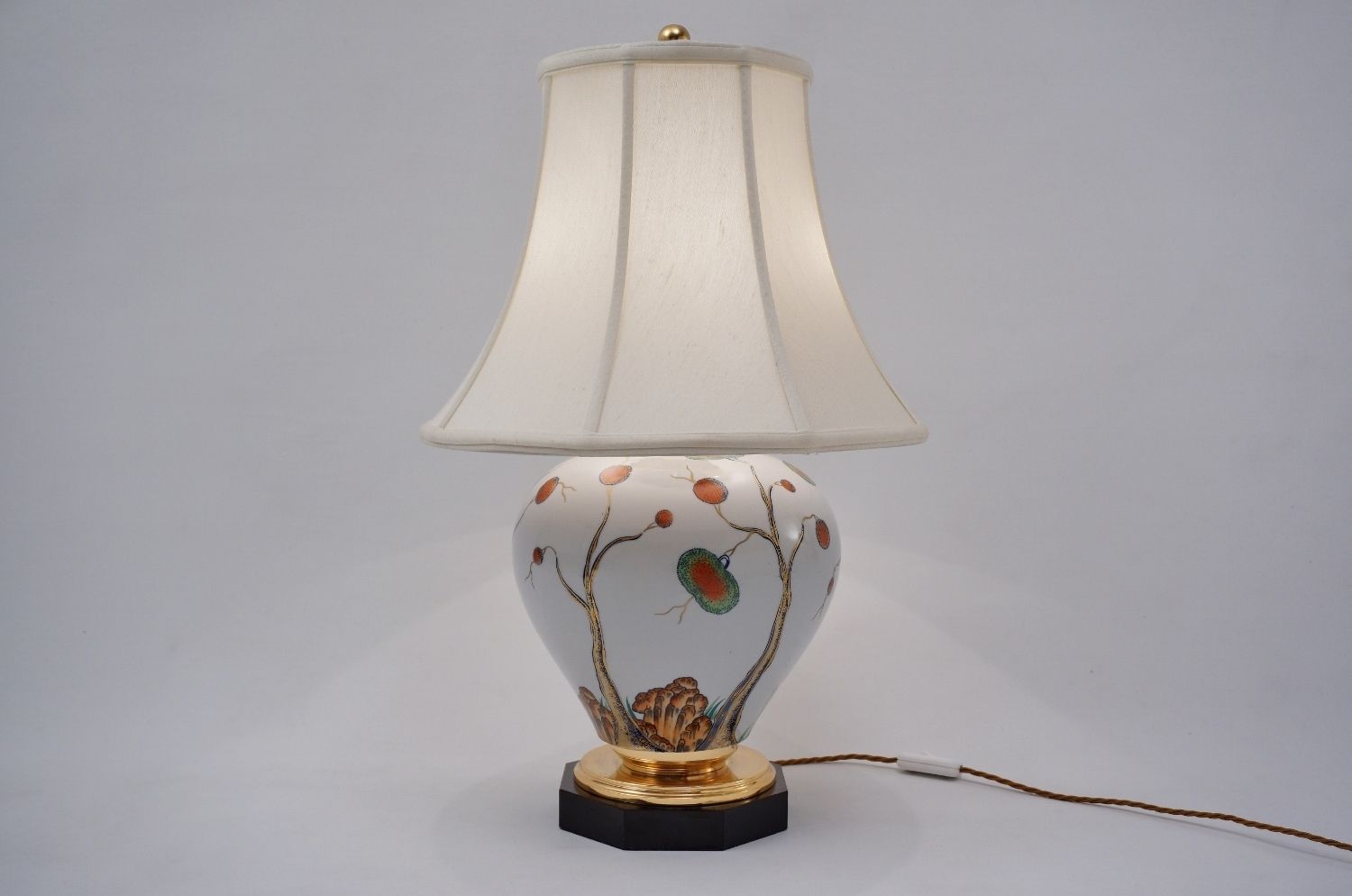 690.0 Giulia Mangani Porcelain Lamp Chinoiserie With Lychee, 1950`s Ca, Italian, 70cm, Rewired photo