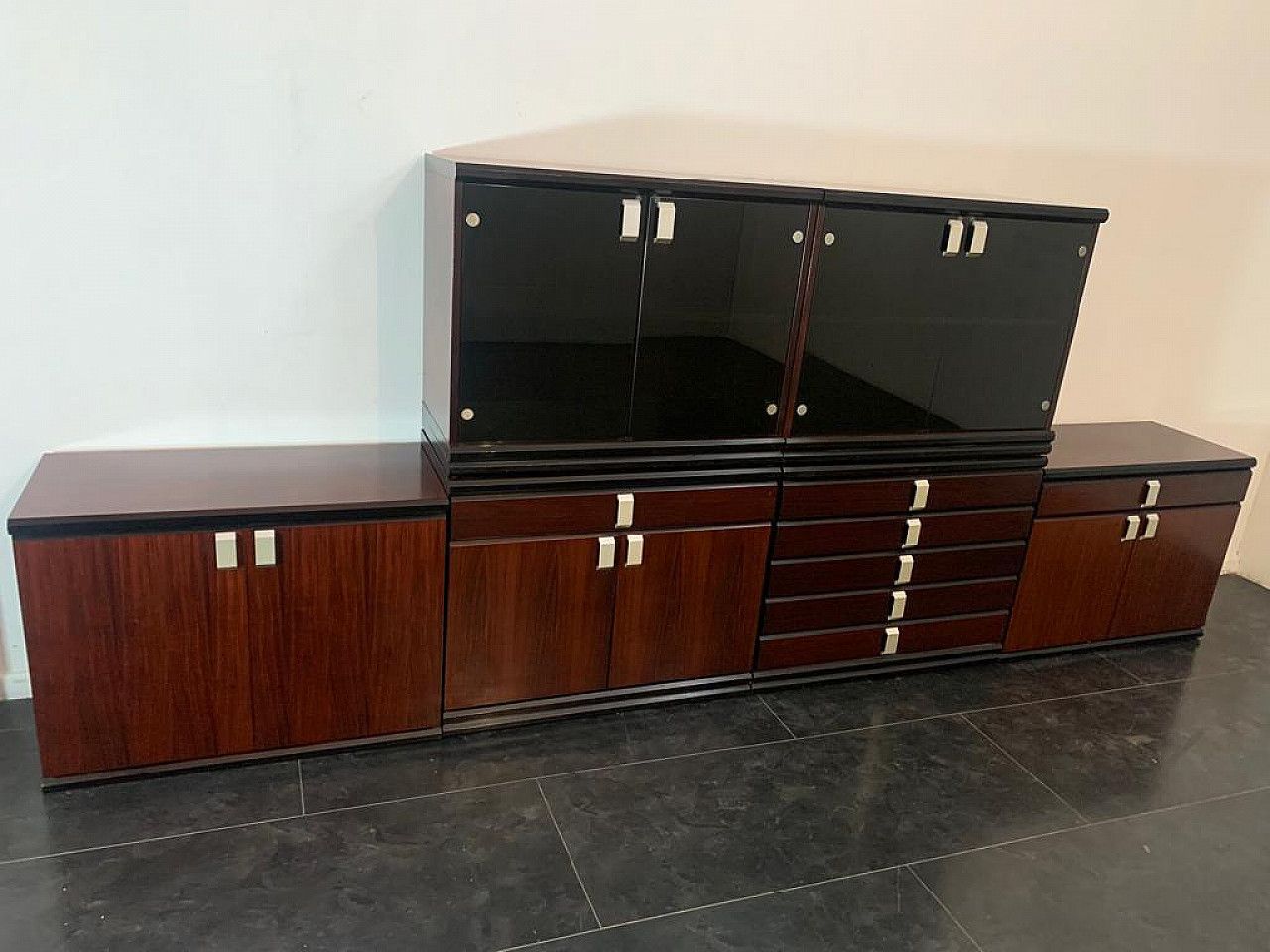 photo furniture Pair Of Modular Rosewood Sideboards With Display Cabinets, 1970s