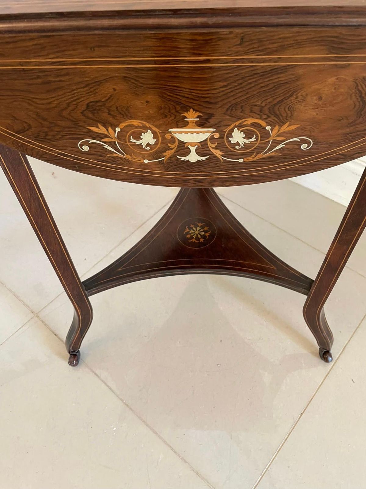 Unusual Antique Edwardian Quality Rosewood Inlaid Drop Leaf Centre Table photo furniture