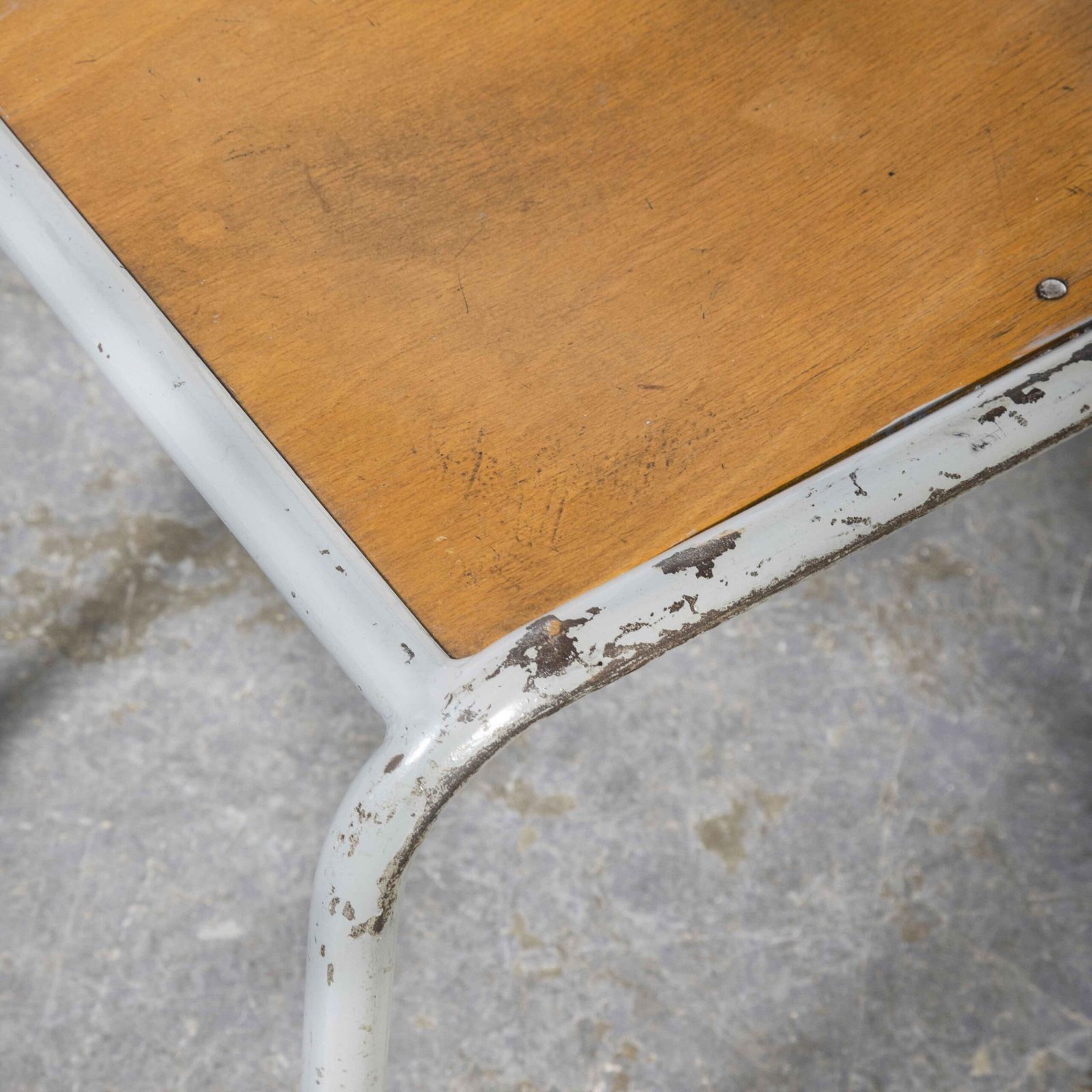 1950’s French Mullca Stacking Dining Chairs Grey With Wood Seat – Set Of Eight photo furniture