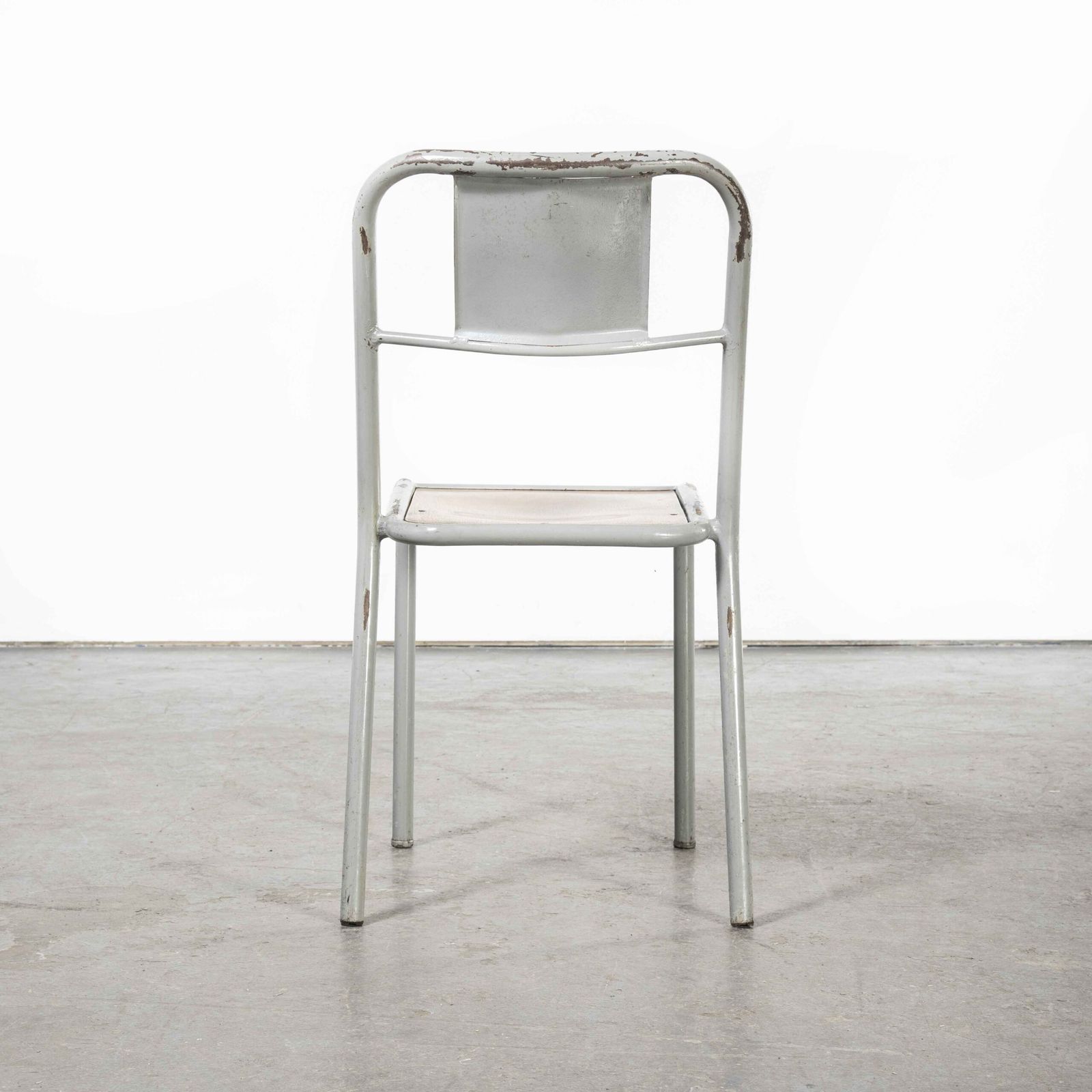 1950’s French Mullca Stacking Dining Chairs Grey With Wood Seat – Set Of Eight photo vintage