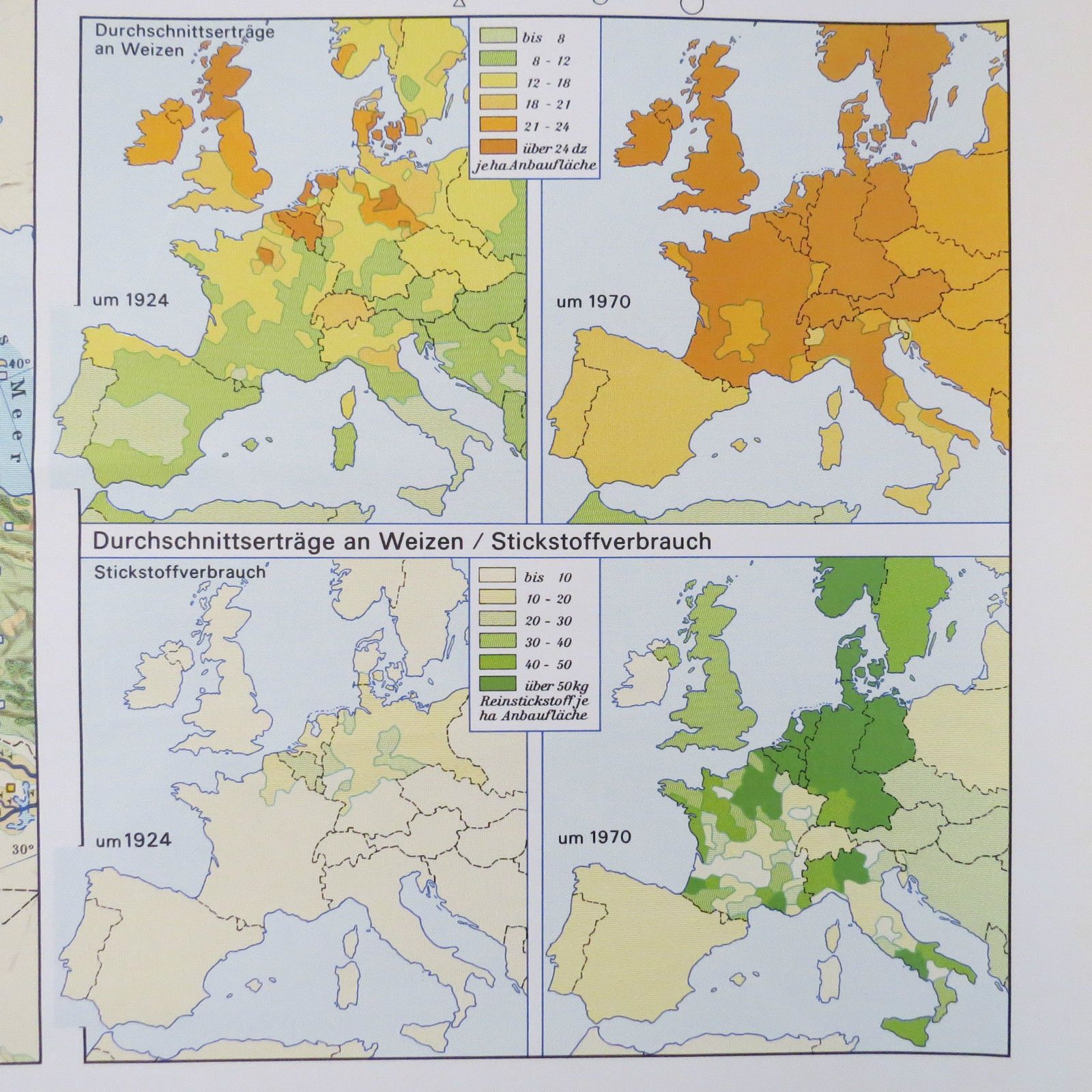 Vintage Pull Down Geographical School Wall Map Of Europe Agriculture Crops photo for sale
