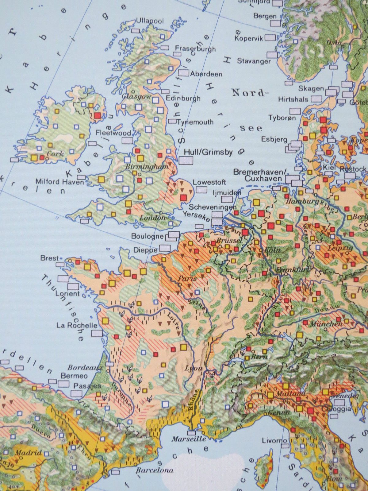 Vintage Pull Down Geographical School Wall Map Of Europe Agriculture Crops photo vintage