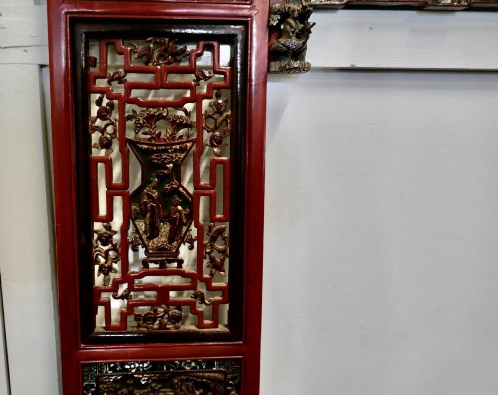 19th Century Decorative Painted Red Lacquer Opium Bed Panels photo for sale