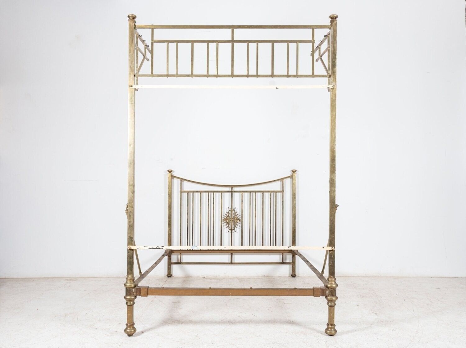 19thc English Half Tester Double Brass Bed Frame photo Furniture