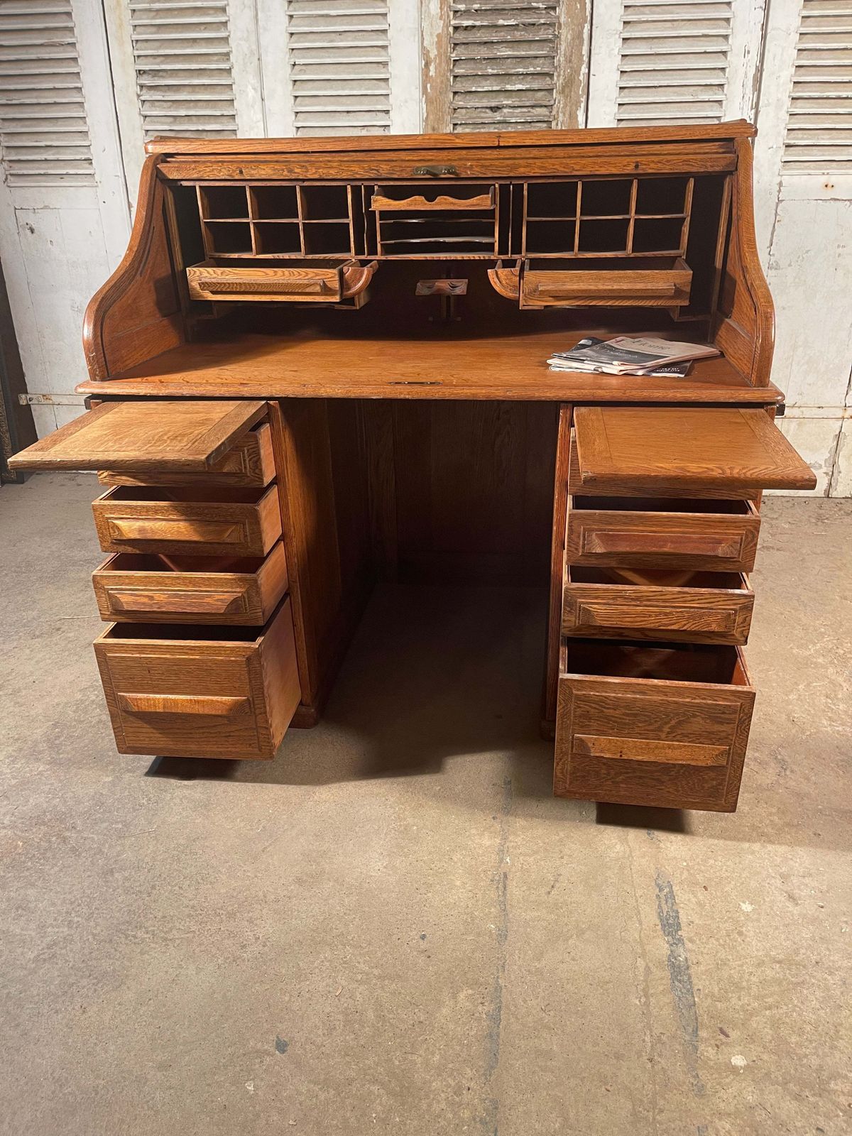 Furniture Rare Antique American Cutler & Sons Roll Top Oak Desk Circa 1880 photo