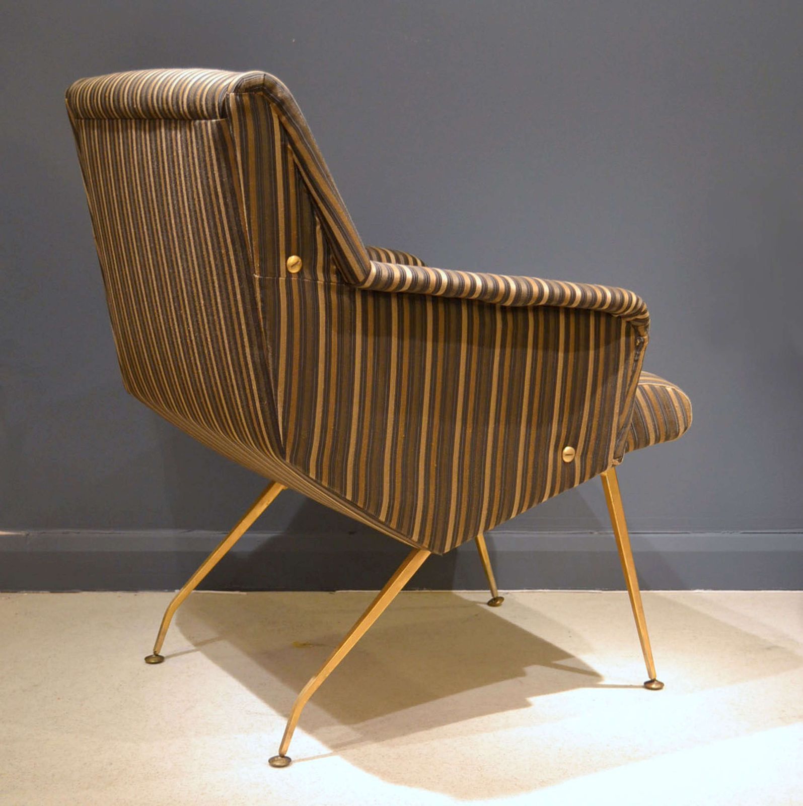 Pair Of Lounge Chairs 1950's In Black And Gold Striped Fabric photo buy