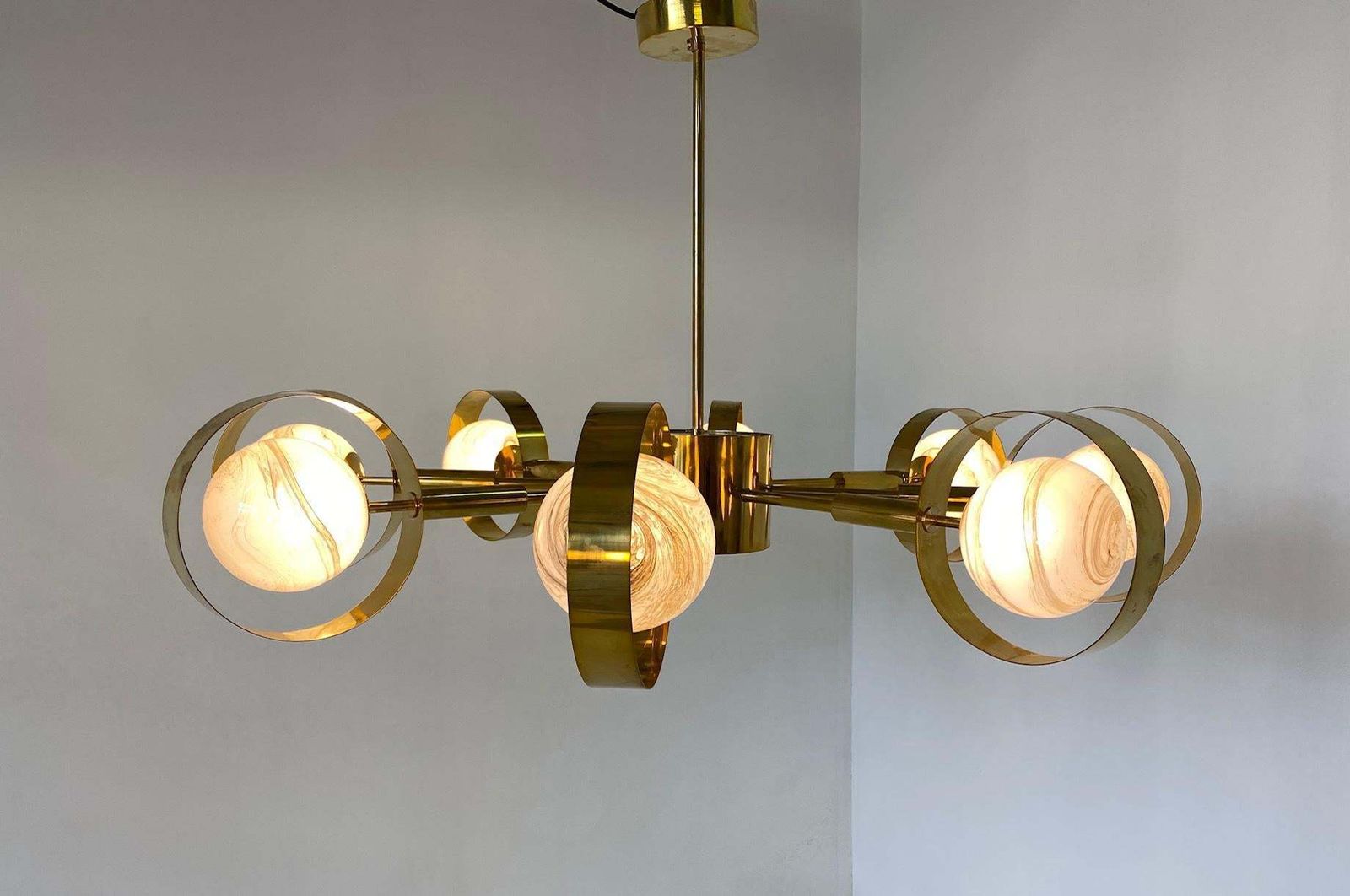 Lighting Italian Art Deco Murano Glass And Brass Chandelier photo