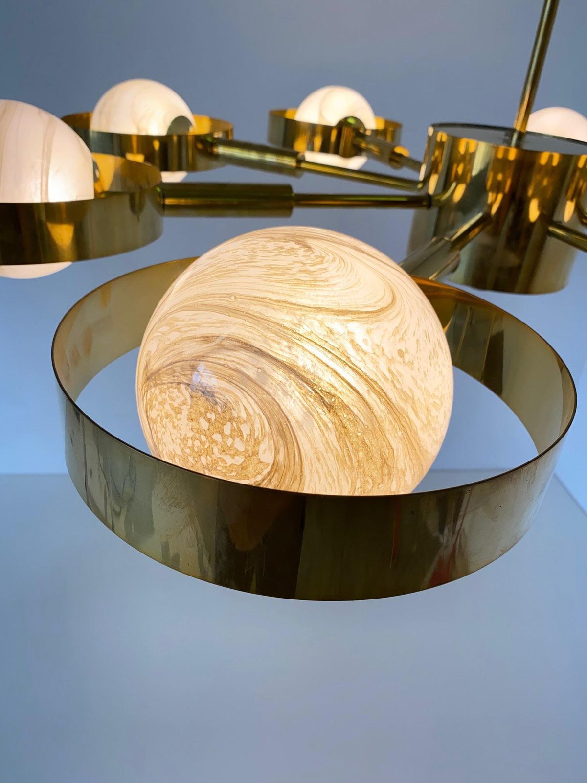 6837.0 Italian Art Deco Murano Glass And Brass Chandelier photo