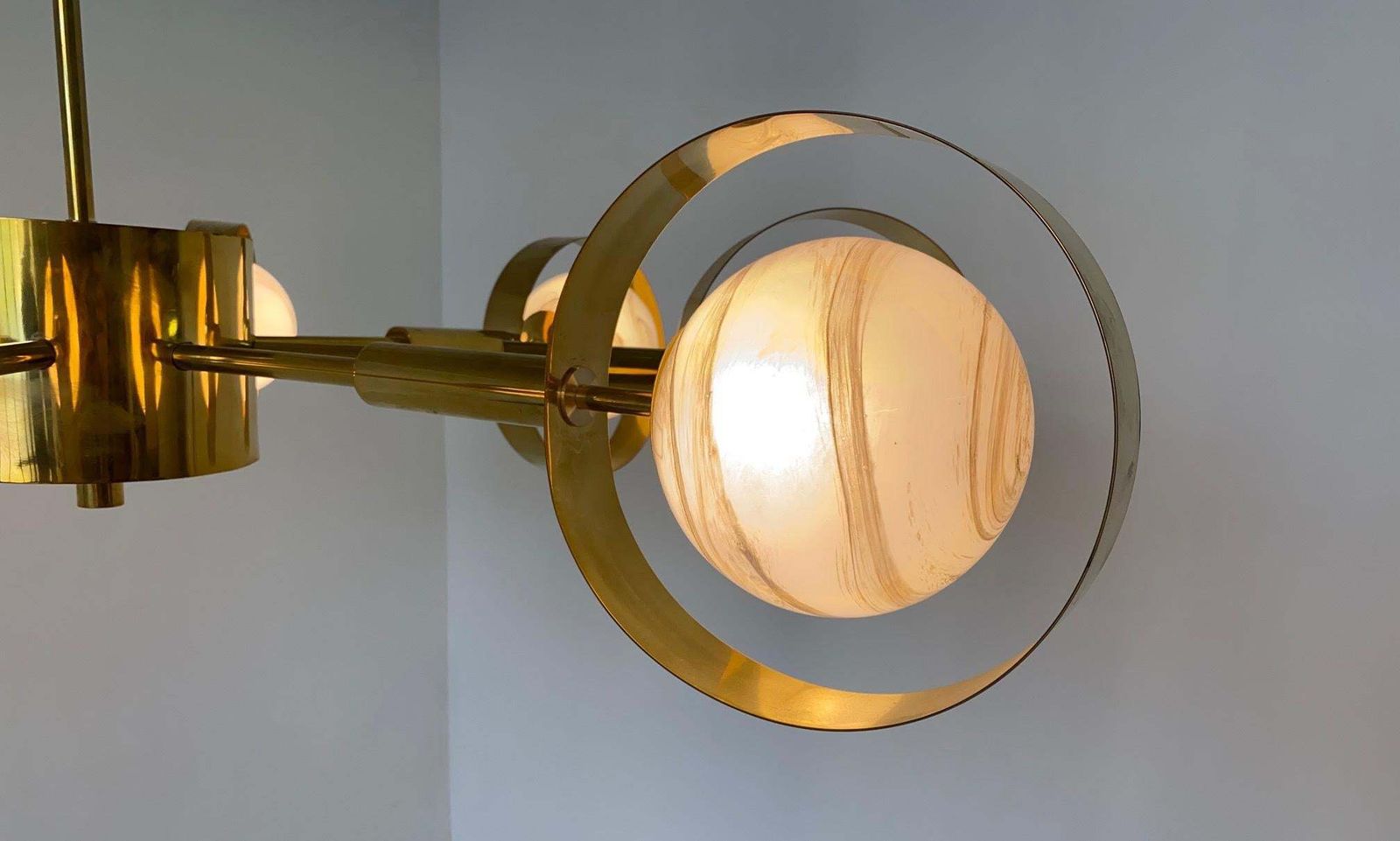 photo buy Italian Art Deco Murano Glass And Brass Chandelier