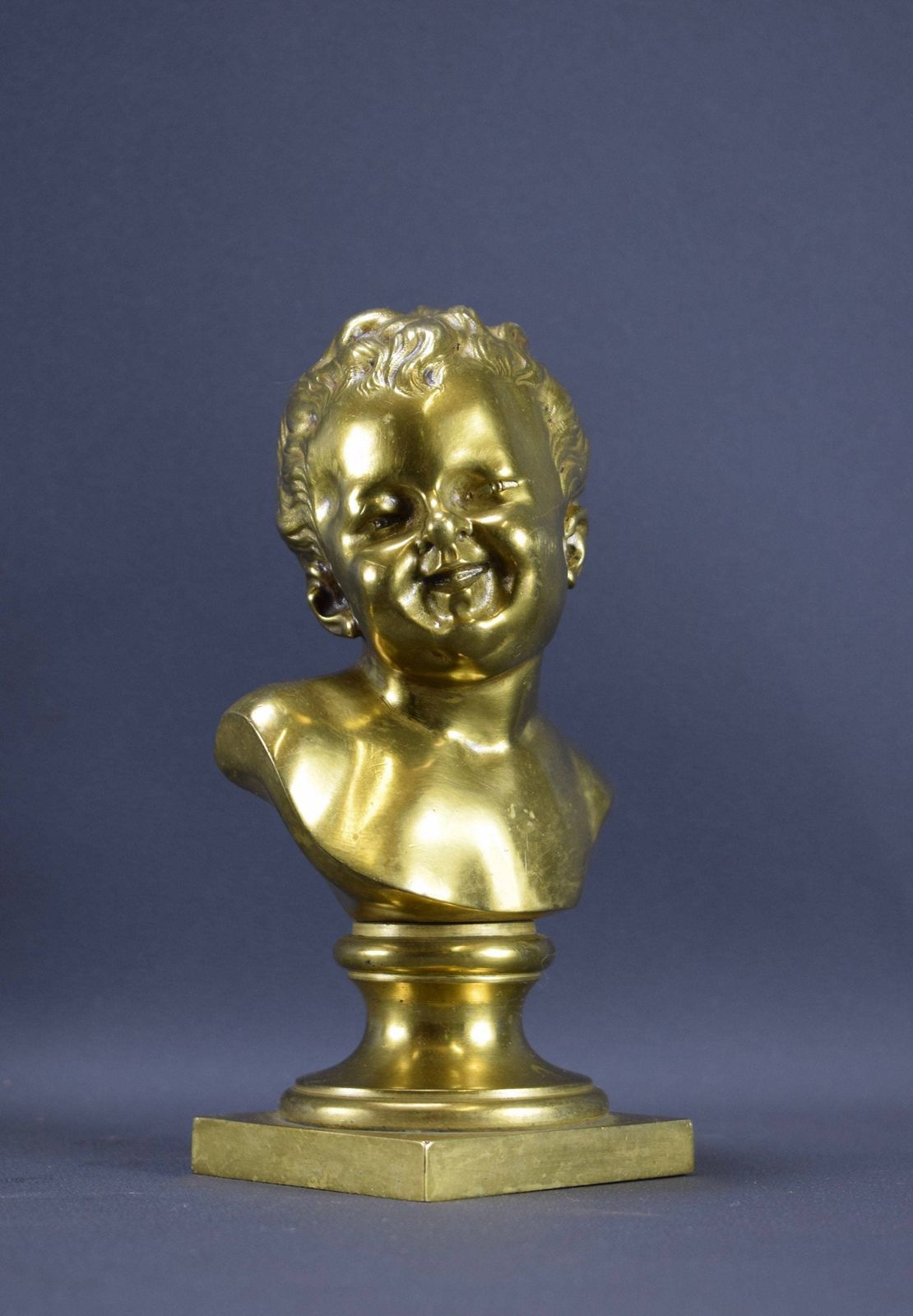 Pair Bronze Statues Busts Houdon The Laughing Child The Crying Child John photo 437.0