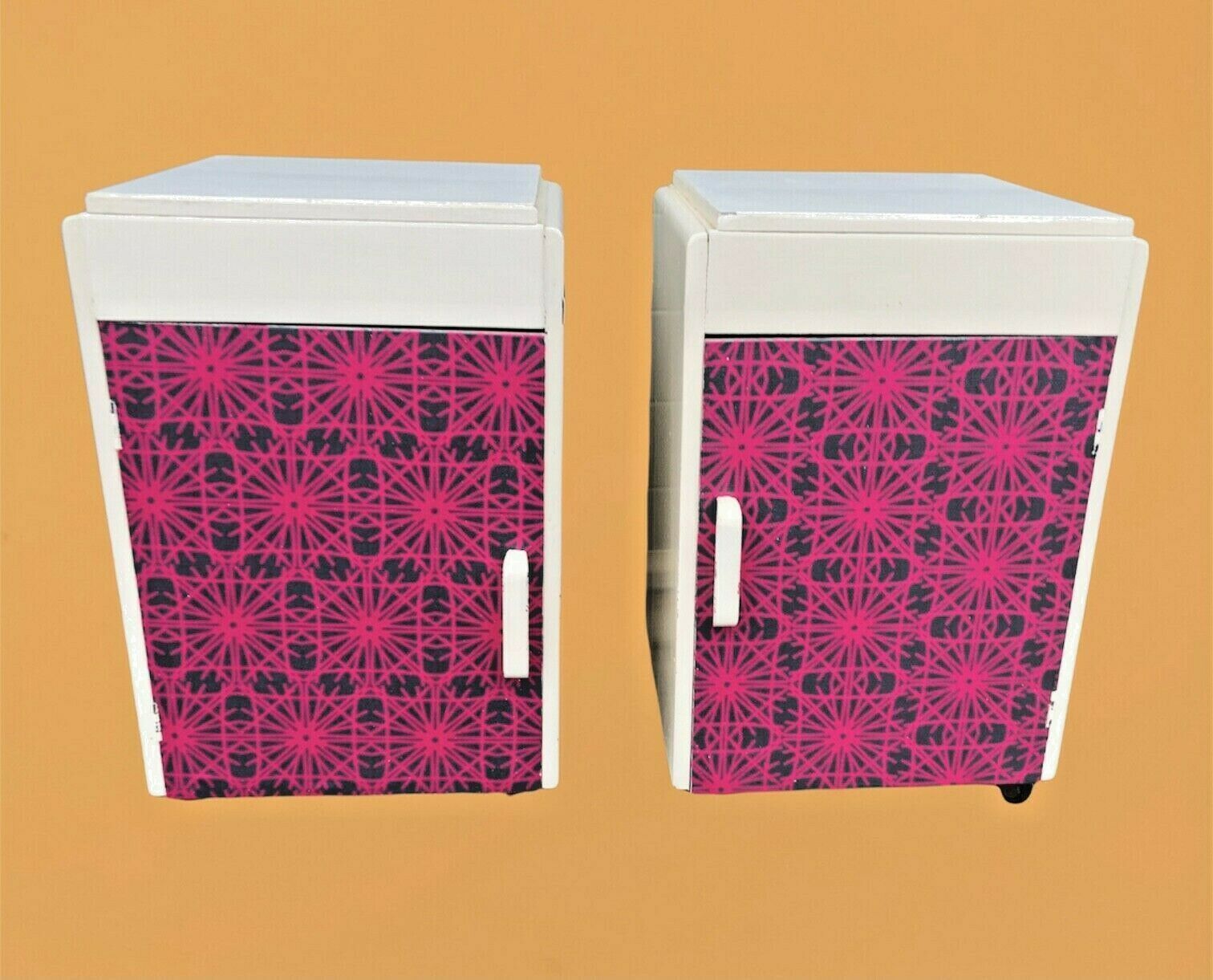 Mid Century Unique Funky Pair Of Upcycled Bedside Cabinets / Bedside Lamp Tables photo buy