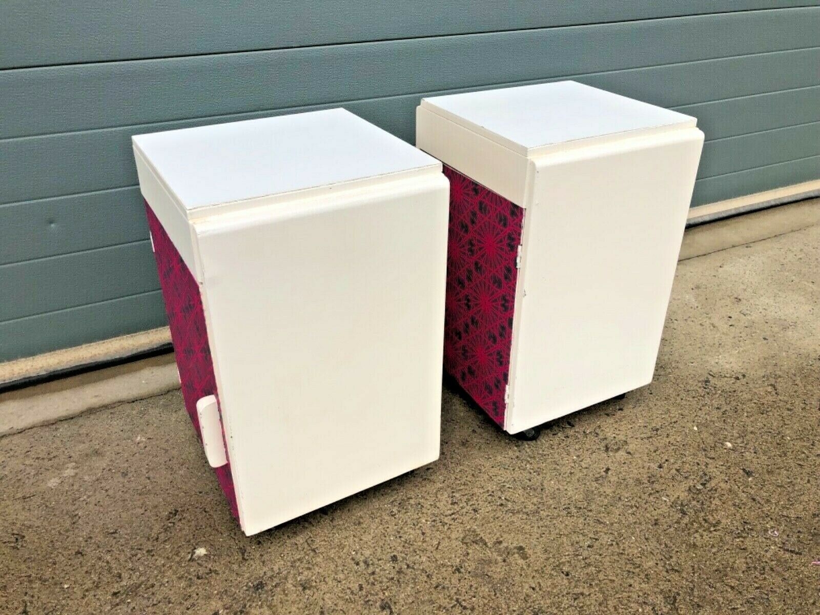 Furniture Mid Century Unique Funky Pair Of Upcycled Bedside Cabinets / Bedside Lamp Tables photo