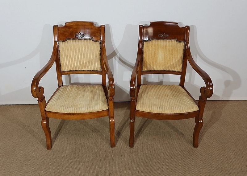 Pair Of Walnut Armchairs  Restoration Period   1st Part Of The 19th Century photo Furniture