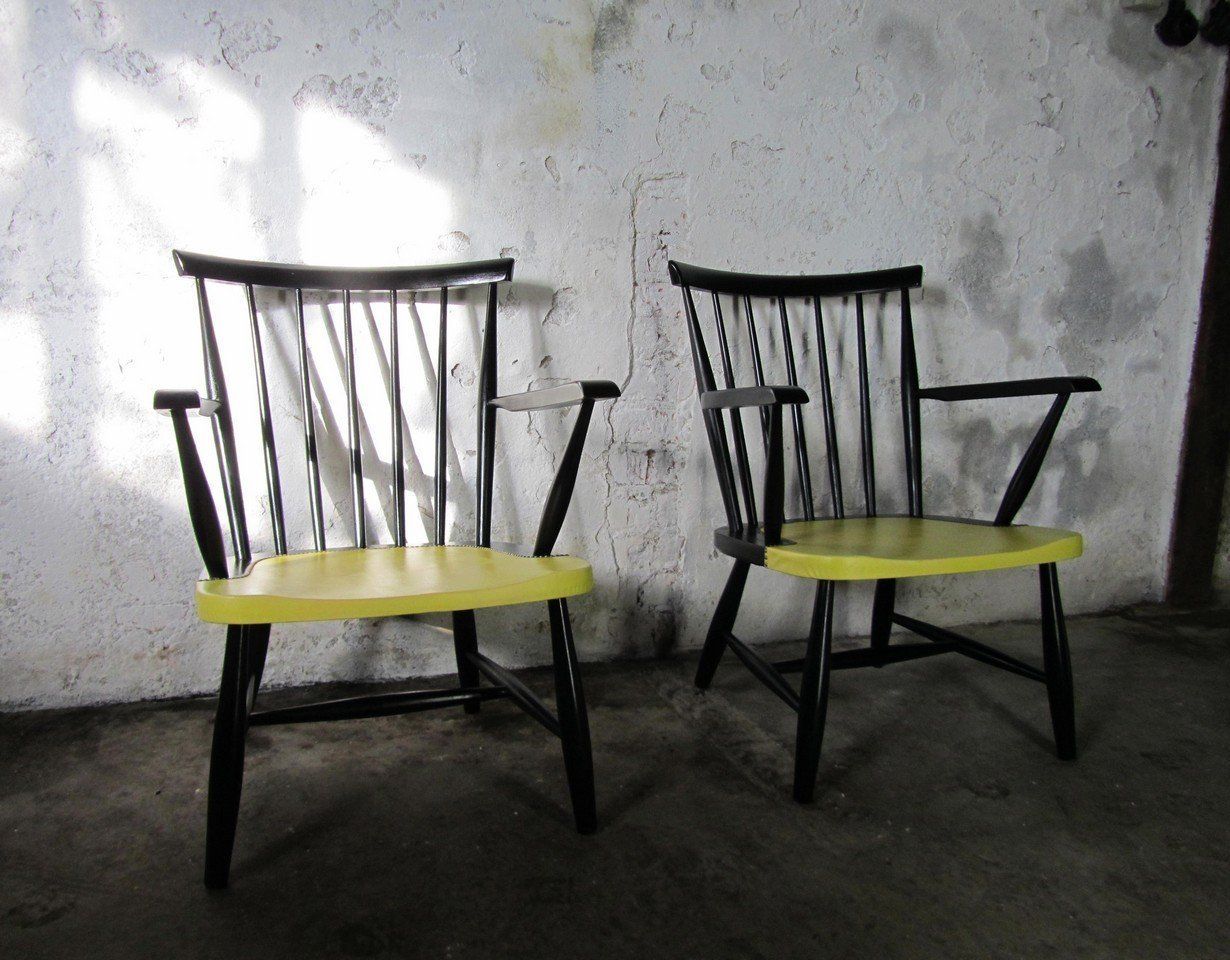 Furniture Mid Century Spindle Back Armchairs, 1950s, Set Of 2 photo