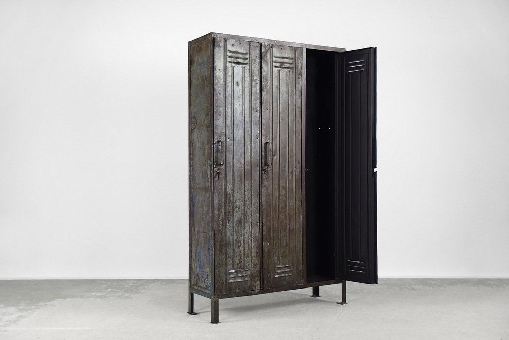 Furniture Vintage Industrial Metal Factory Cabinet, 1950s photo