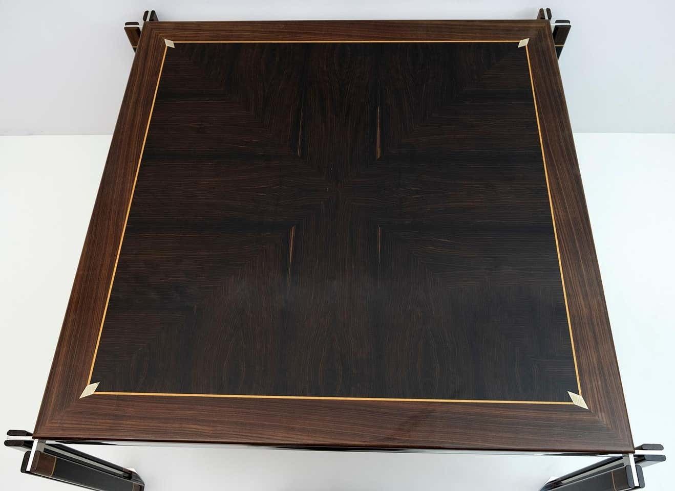 5541.0 Paolo Barracchia Italian Steel And Inlaid Wood Dinning Table By Roman Deco, 1978 photo